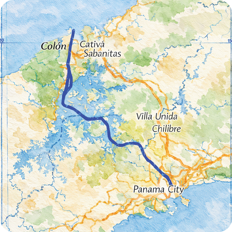 Electrical cable route map compared to Panama Canal