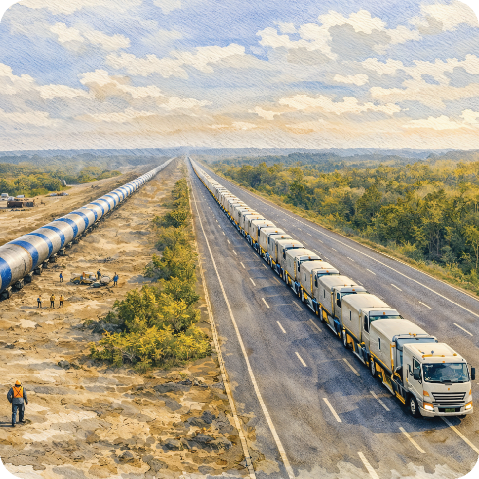 Piping along highway compared to ISO trucks